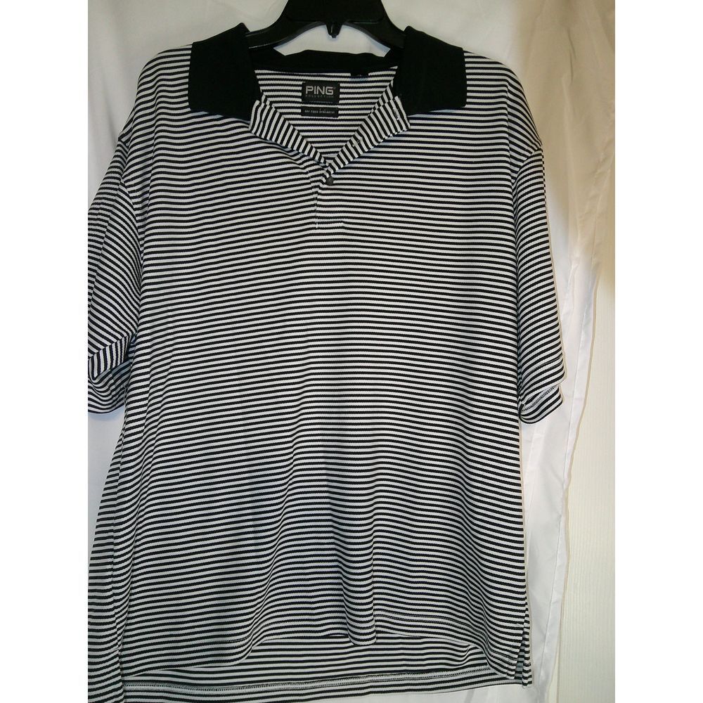 PING Collection Golf Striped Performance Polo Shirt‎ Black & White Athletic Wear